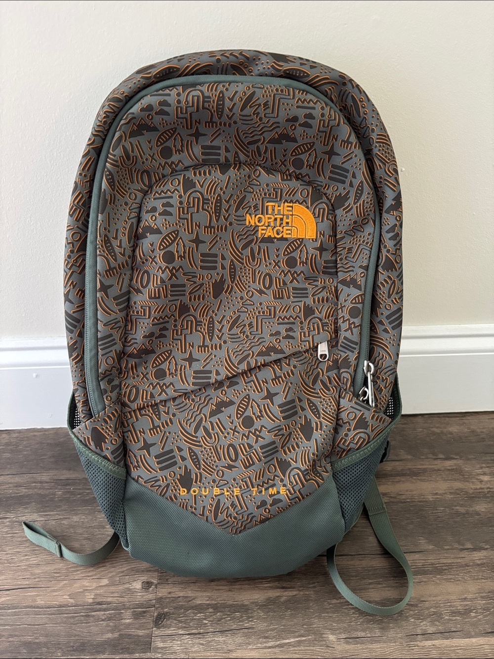 The North Face Double Time Backpack Olive Green Conversational Print Bag